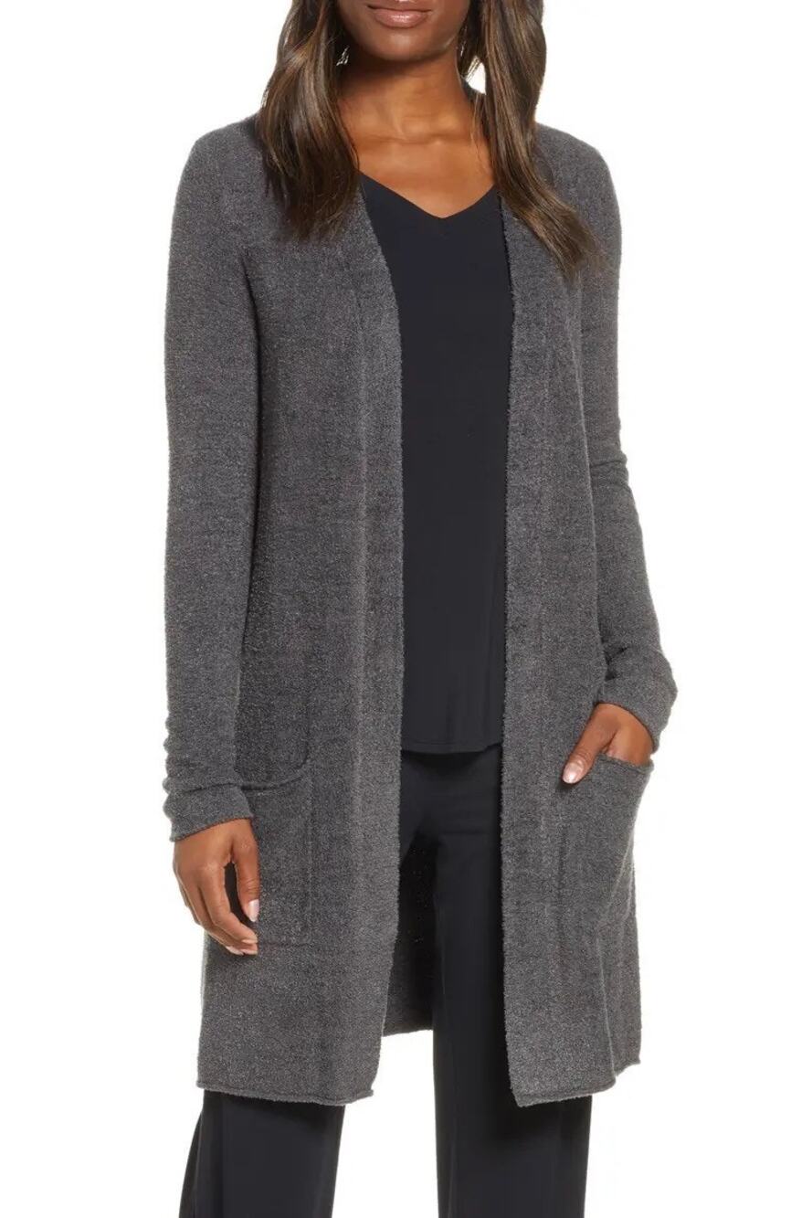 Barefoot Dreams CozyChic Lite Long Cardigan Womens XS Gray Knit Lounge Fall Cozy